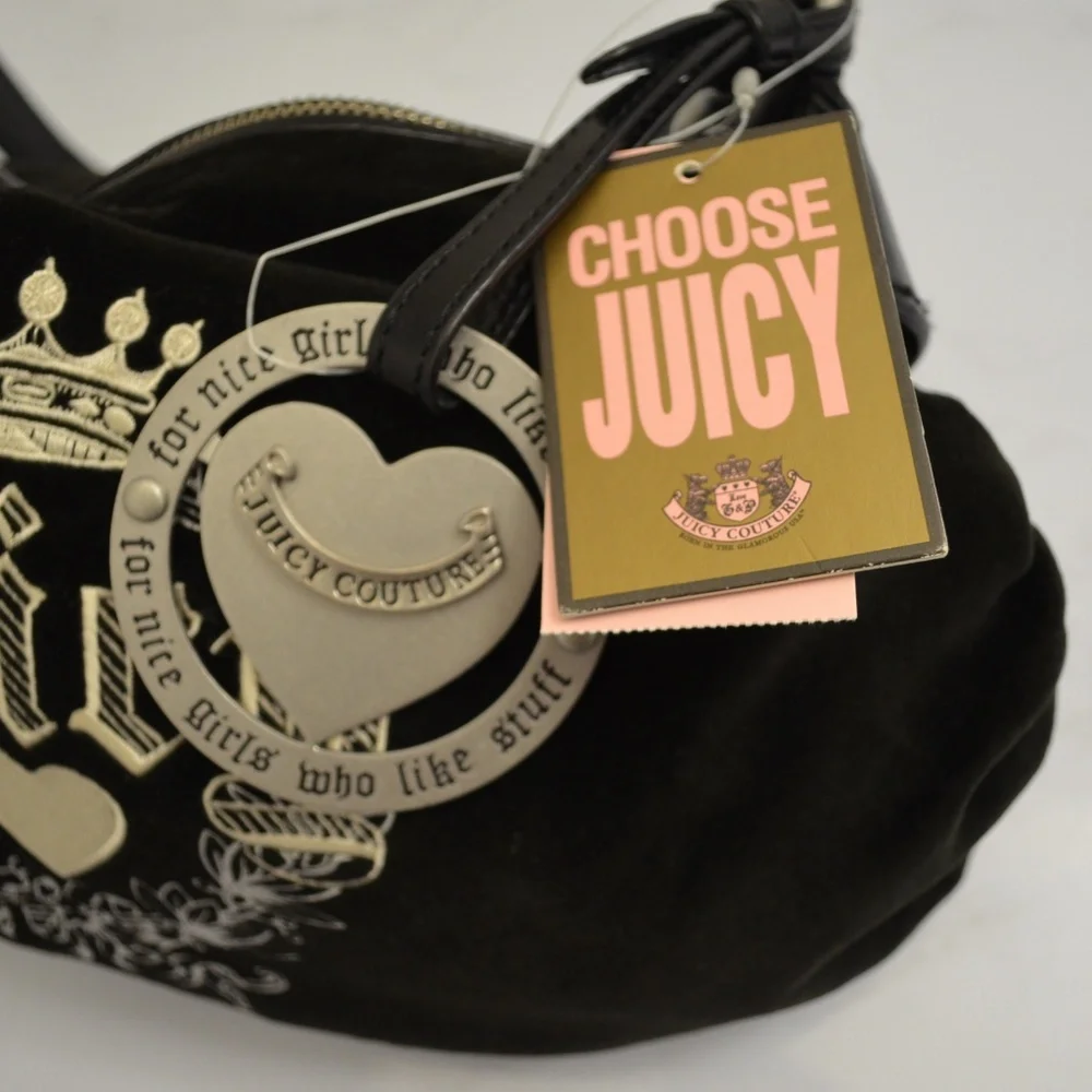 Juicy Couture Black Shoulder Bag with Cream Embroidery